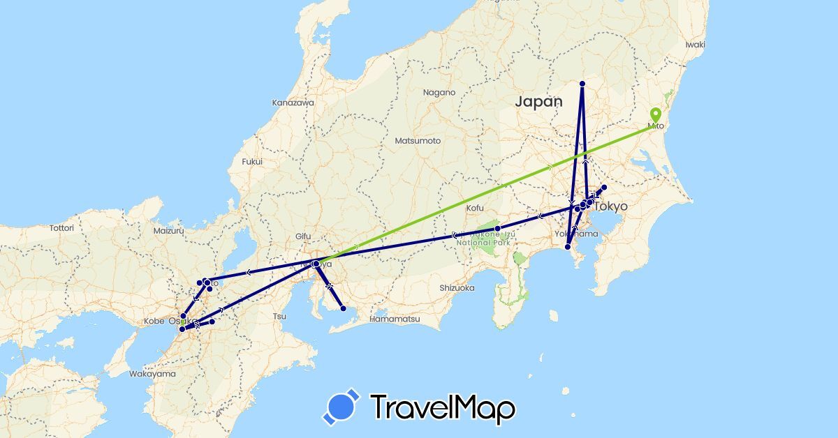 TravelMap itinerary: driving, electric vehicle in Japan (Asia)